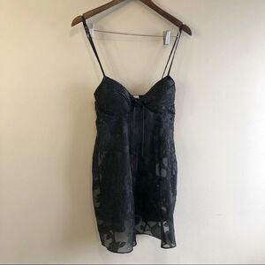 Vintage Linda Lingerie Floral Semi Sheer Babydoll Sexy Bra Cami Top Black